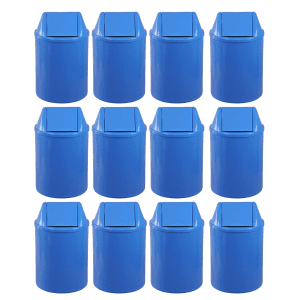 KIT 12 LIXEIRAS PLÁSTICAS AZUL12L  TAMPA VAI-VEM - JJ.EB9A