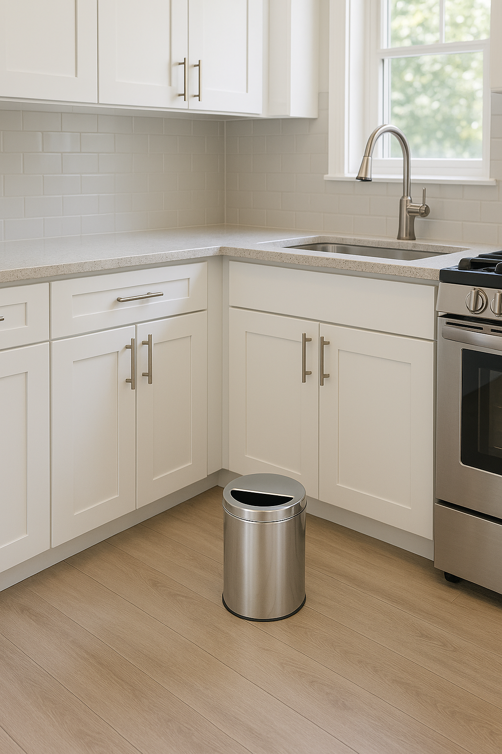 LIXEIRA EM AÇO INOX 24X50cm 25 LITROS C/ARO MEIA LUA - Imagem 4