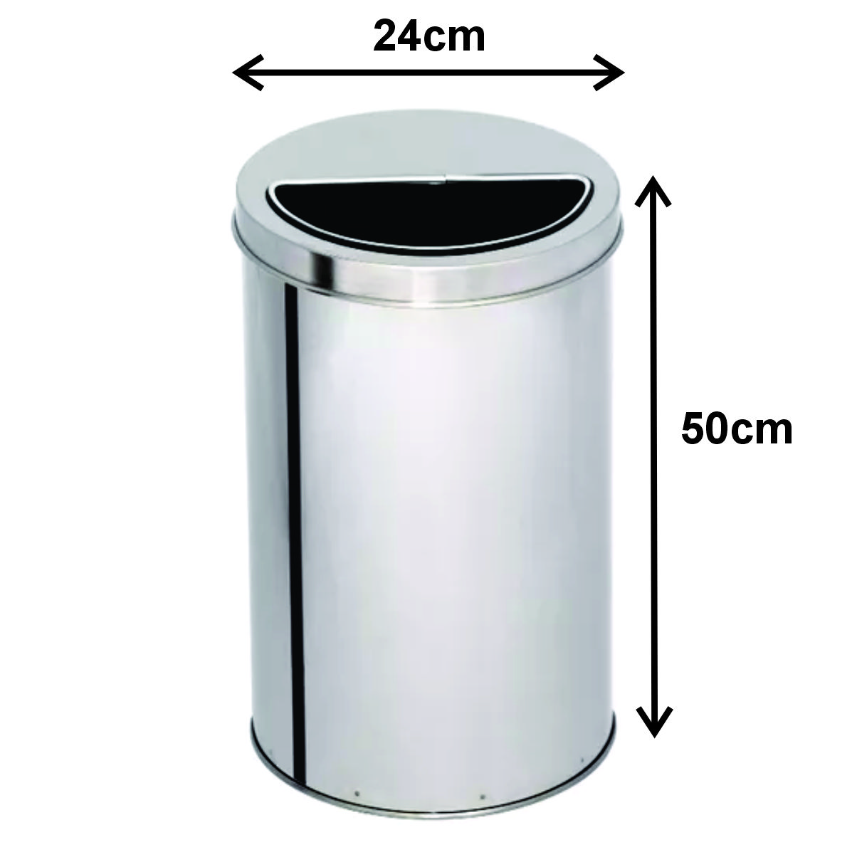 LIXEIRA EM AÇO INOX 24X50cm 25 LITROS C/ARO MEIA LUA - Imagem 3